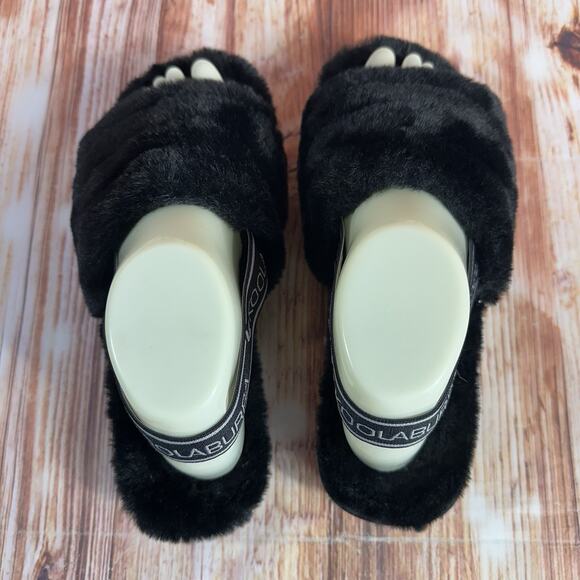 UGG Koolaburra FUZZ 'N II Size 8 Black Faux Fur Slingback Sandals Slipper Shoes - Picture 5 of 12